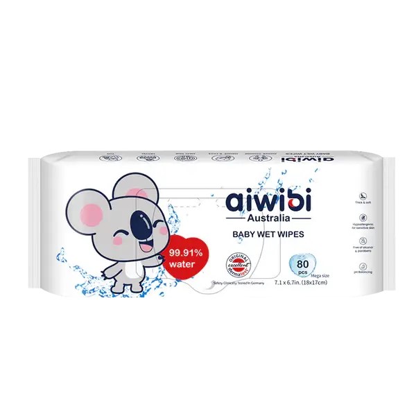 Aiwibi Australia 99.91% Pure Water D-Panthenol Wipes 80pcs (Pack Of 3)