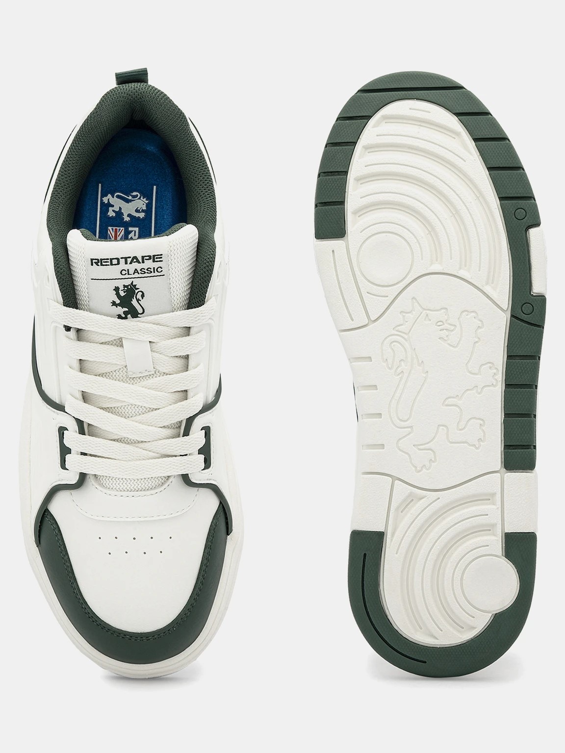 Red Tape Classic Men’s Casual Low-Top Sneakers – White & Green Lifestyle Streetwear Shoes (RSL1325)