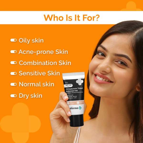 The Derma Co. 1% Hyaluronic Tinted Sunscreen Gel-SPF 60, 30gm (8904417306217)