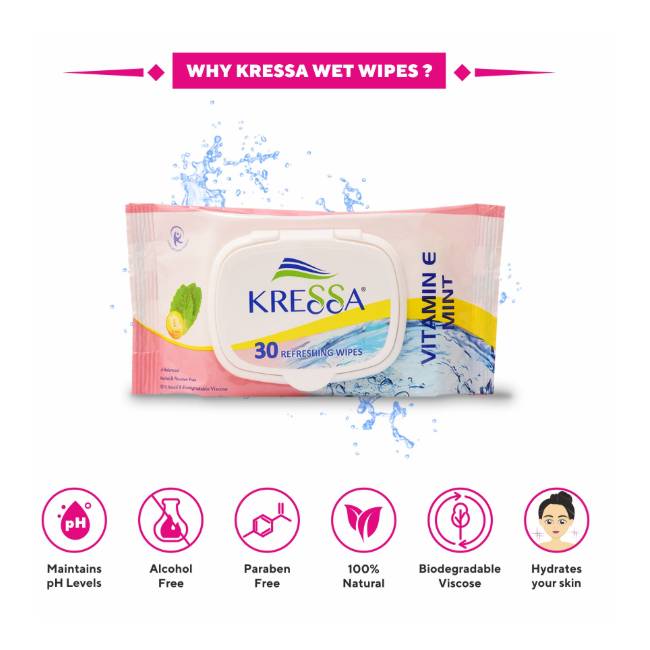 Kressa Wet Tissue Vitamin E Mint 30's