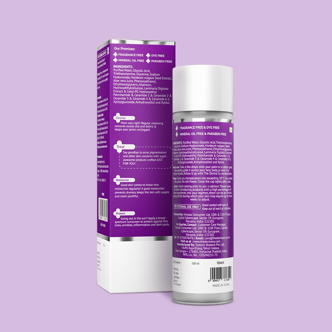 The Derma Co. 7% Glycolic Acid Hydrating Toner with Glycolic Acid & Hyaluronic Acid, 150ml (8904417311600)