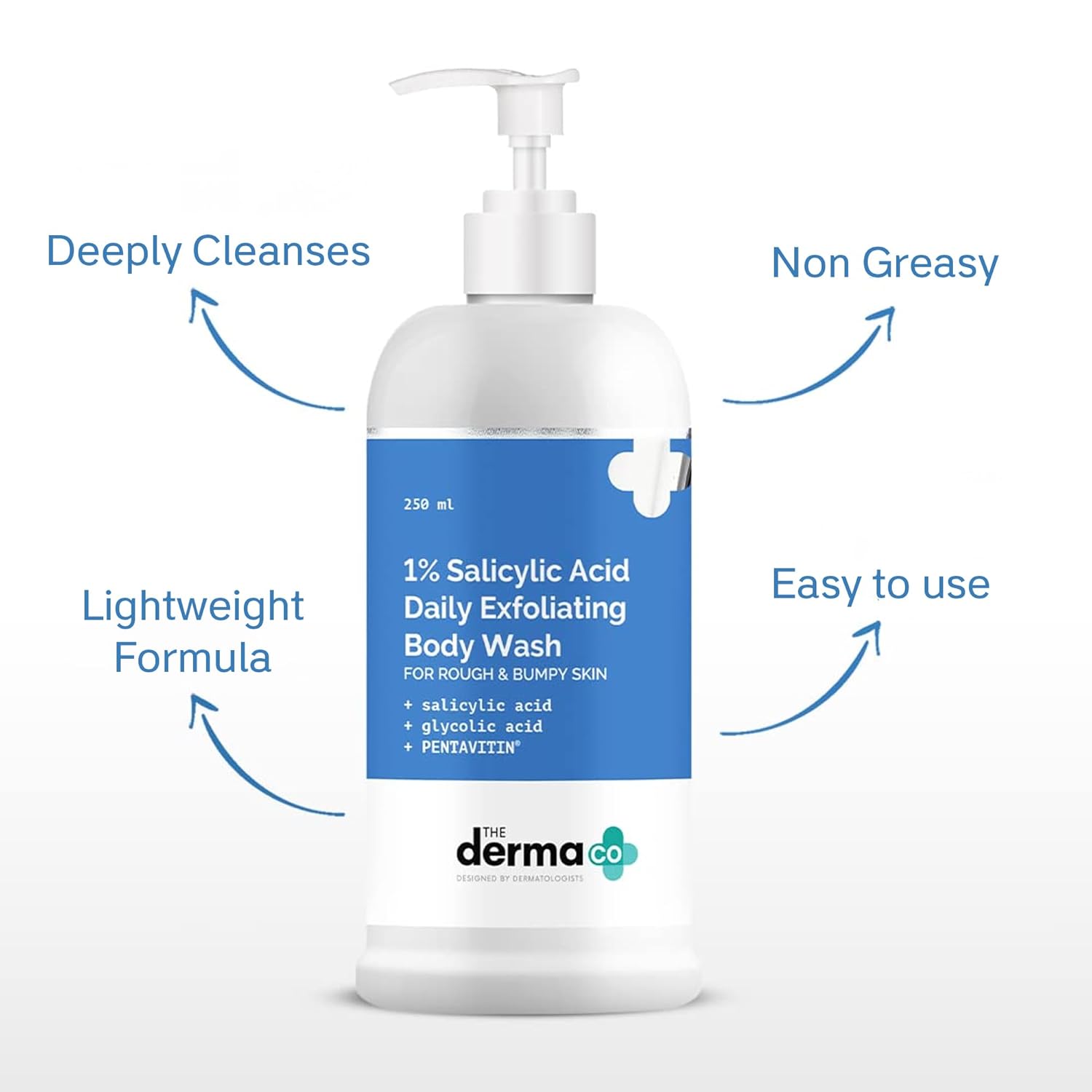 The Derma Co 1% Salicylic Acid Daily Exfoliating Body Wash with Salicylic Acid, Glycolic Acid, 250ml (8906087778608)