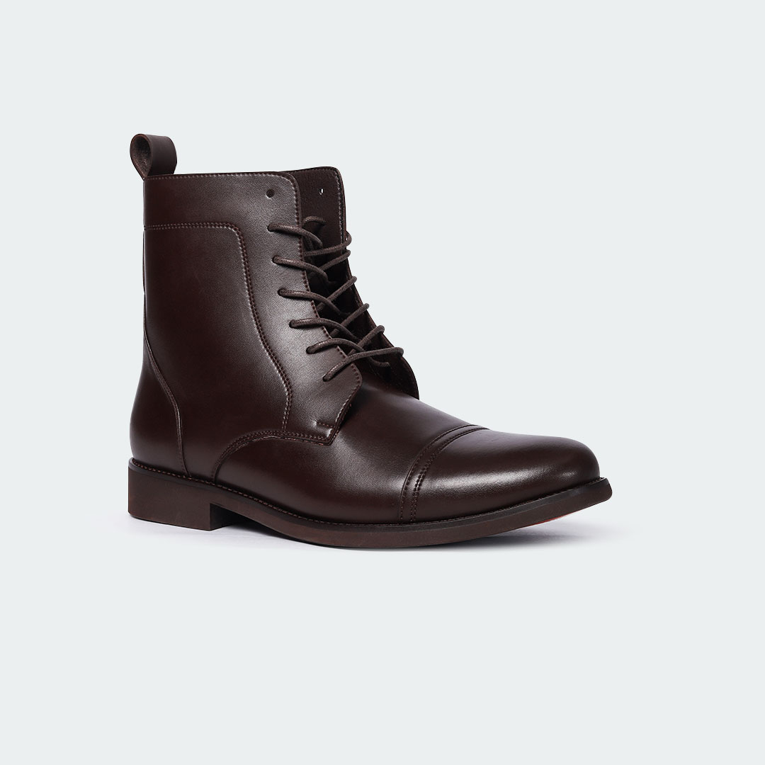 HUDSON A504C -Coffee Side Chain With Lace Up Boots For Men -Caliber Shoes Nepal