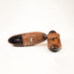 Run Shoes Brown Leather Slip-on Tassel Loafers for Men (2259)