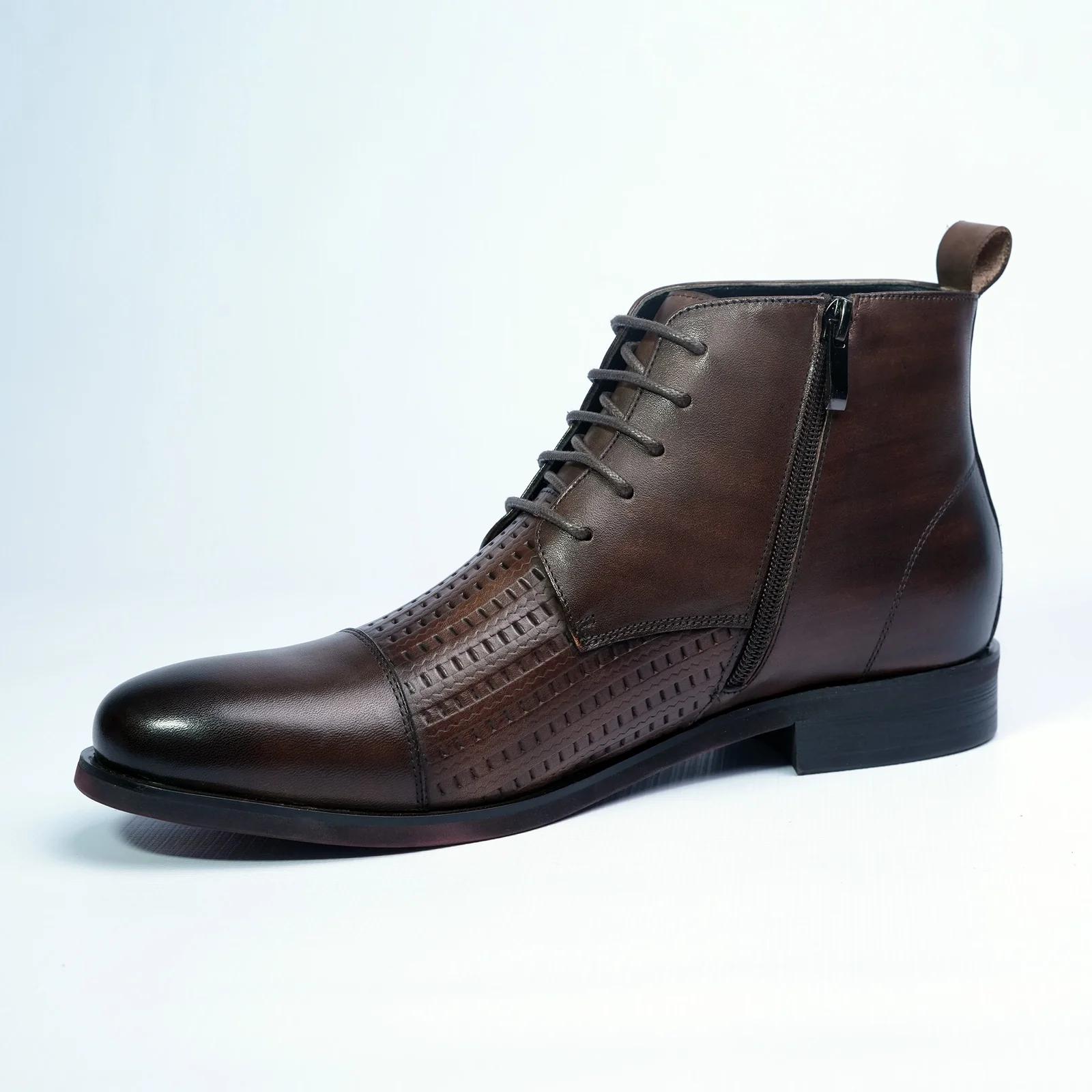 Men's Two-Tone Leather Dress Boots with Brogue Detail GS107