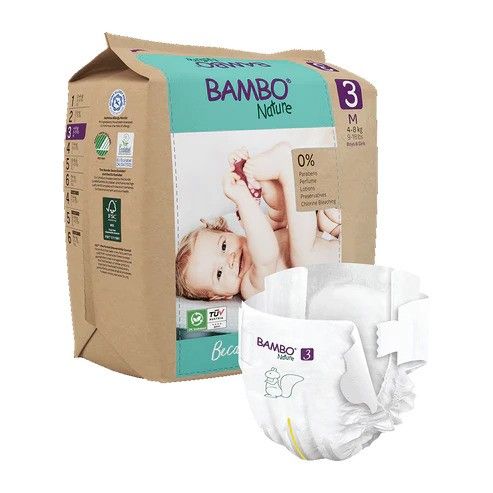 Bambo Nature Baby Diapers Size 3 M (4–8 kg) – 28 pcs Tape Style | Eco-Friendly, Soft & Sensitive Skin Safe Diapers