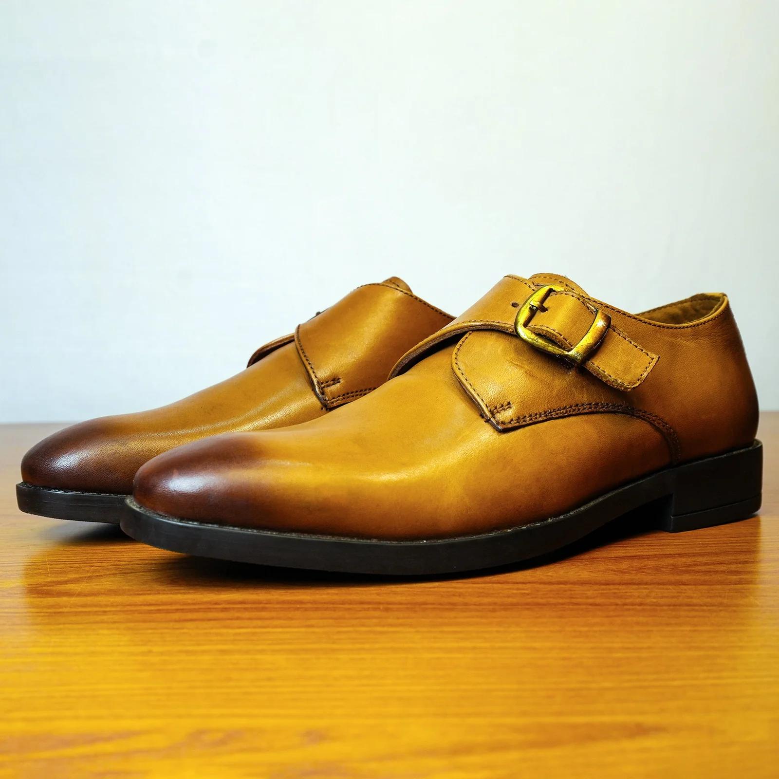 Men's Genuine Leather Single Monk Strap Shoes GS122.