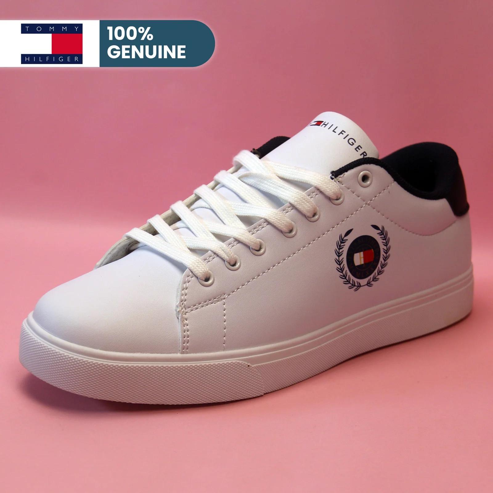 Tommy Hilfiger Men's White Sneakers with Navy Crest GS127