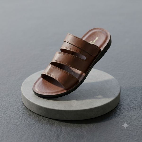 Goldstar Ari-5005 Brown Men’s Casual Slide Sandals – Comfortable Multi-Strap Daily Wear Chappal