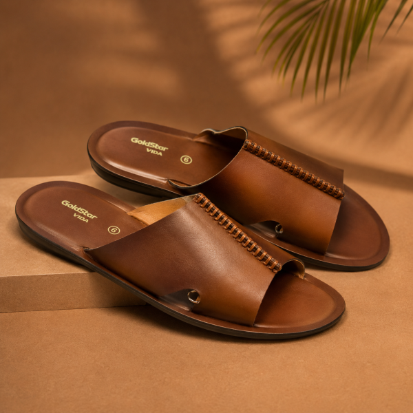 Goldstar ARI-5024 Men’s Casual Slippers (Tan) Comfortable Daily Wear