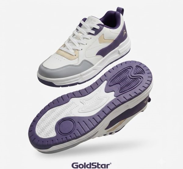 Goldstar AXL-114 Women’s Casual Sneakers Beige Purple Lace-Up Comfort Shoes