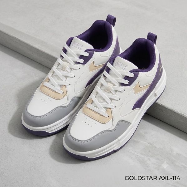 Goldstar AXL-114 Women’s Casual Sneakers Beige Purple Lace-Up Comfort Shoes
