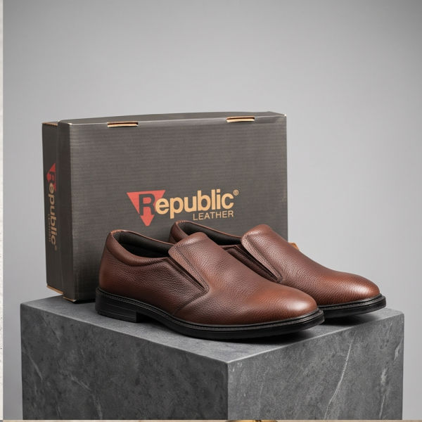 Goldstar Republic VE-2003 Men’s Genuine Textured Leather Slip-On Formal & Semi-Formal Loafers – Tan.