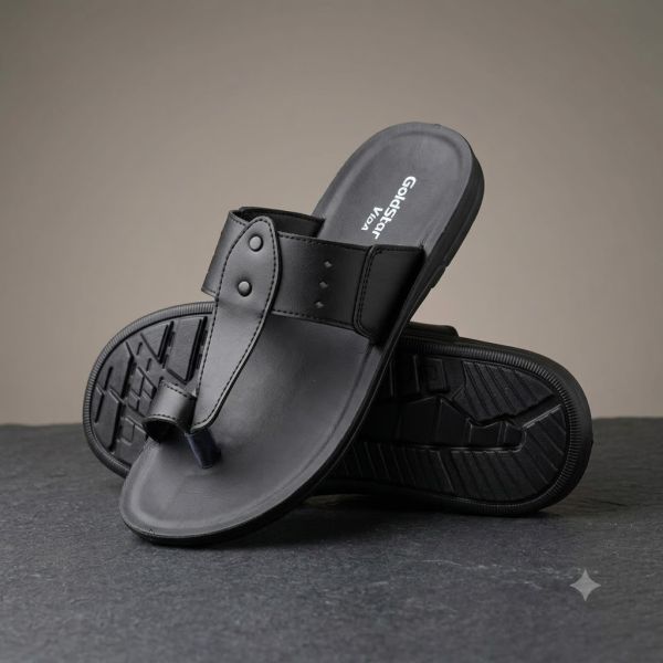 Goldstar Rocco 3007 Black Men’s Toe-Loop Sandals – Comfortable Daily Wear Casual Chappal