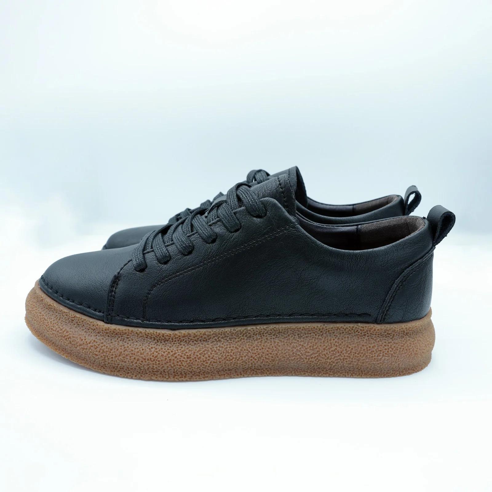 Men's Black Cowhide Leather Sneakers GS115