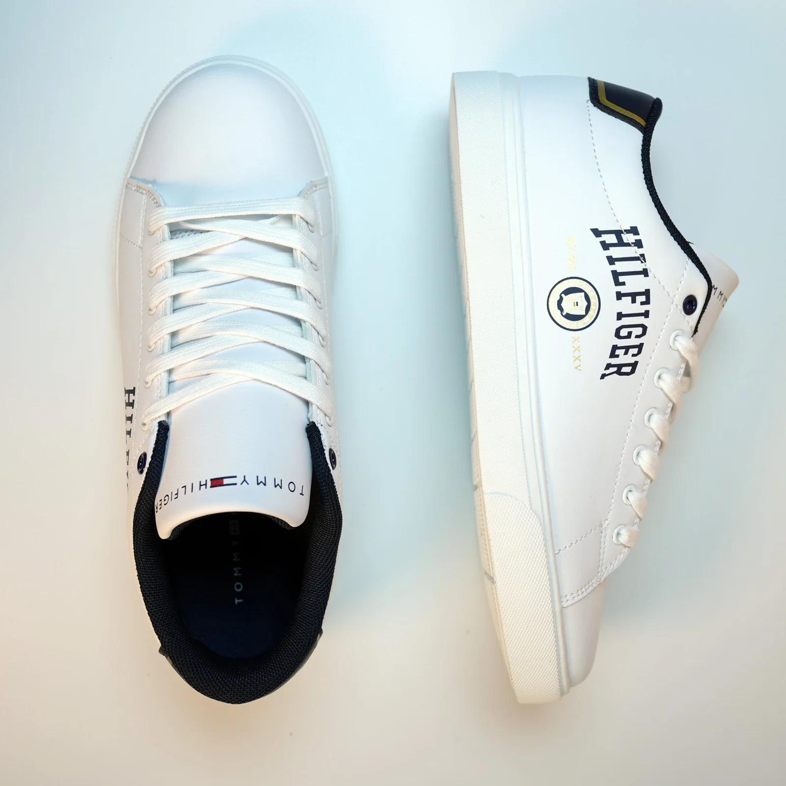 Tommy Hilfiger Men's White Sneakers with Gold Accents GS128