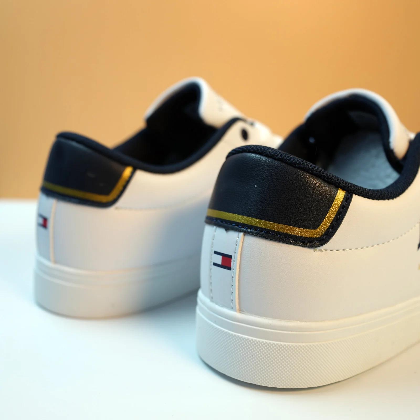 Tommy Hilfiger Men's White Sneakers with Gold Accents GS128