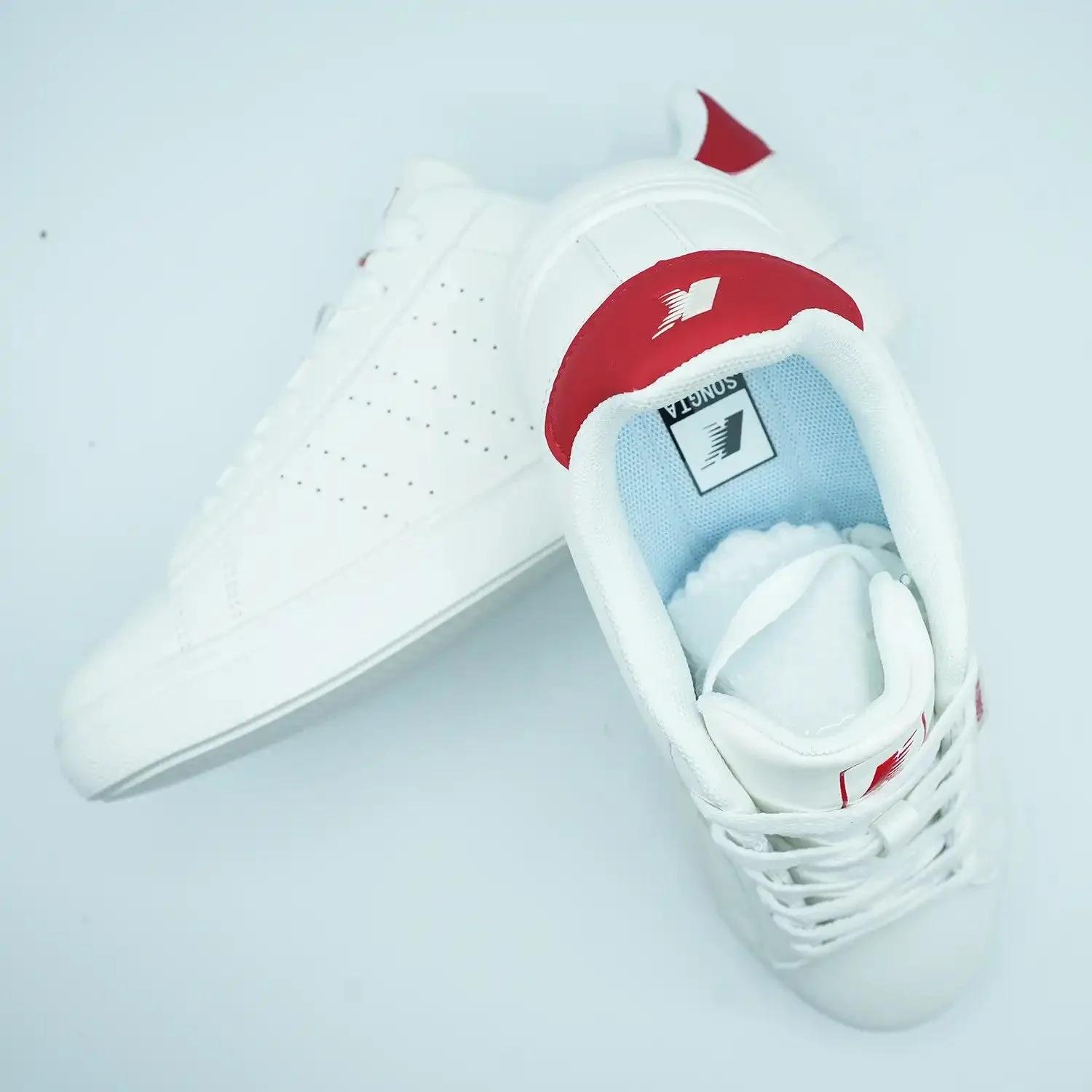 Unisex White Low-Top Sneakers with Red and Black Detail GS81