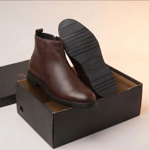 VE-2004 Men’s Genuine Brown Leather Chelsea Boots with Side Zipper | Formal & Casual Ankle Boots